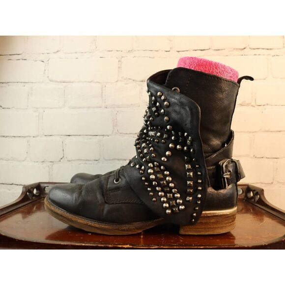 A.S.98 Black Silver Studded Boots EU Sz 39 US Sz 8/9 - Picture 6 of 11